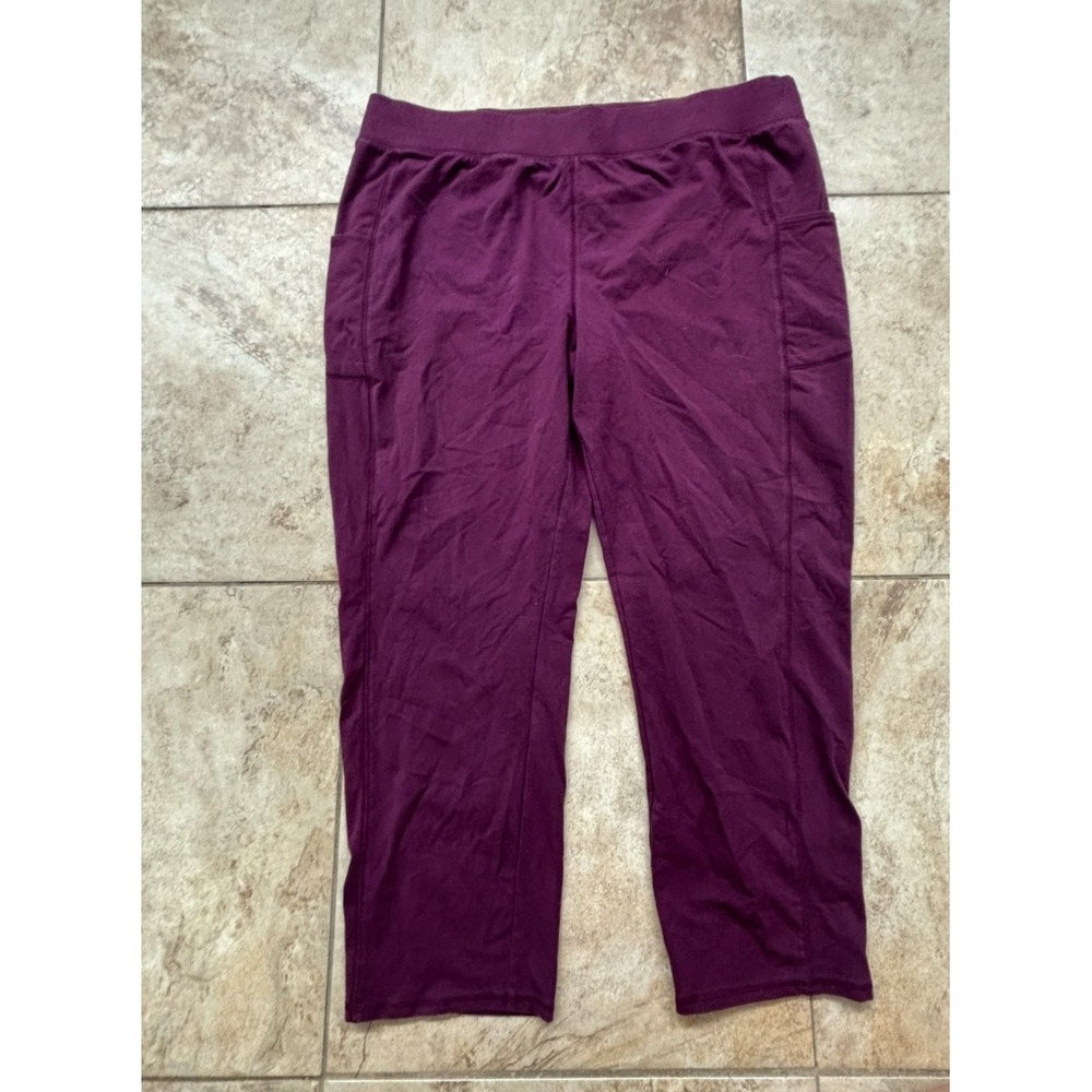 Denim & Co Active Women 2X Knit Pants Pockets Plum Purple Straight Leg Ankle